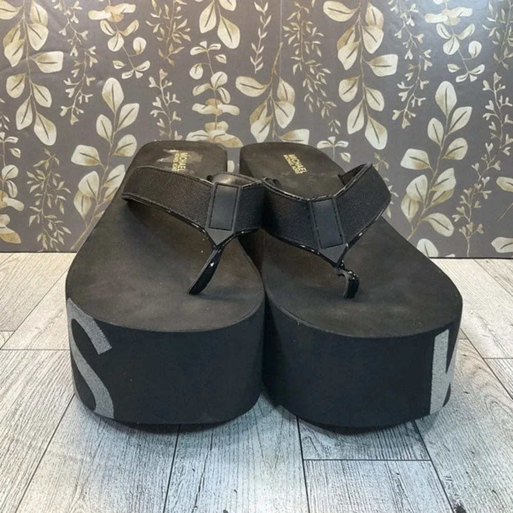 Runway MICHAEL KORS Flocked‎ Eva Sole Sz 8 Black Platform Sandal Retail $160 - Picture 2 of 9